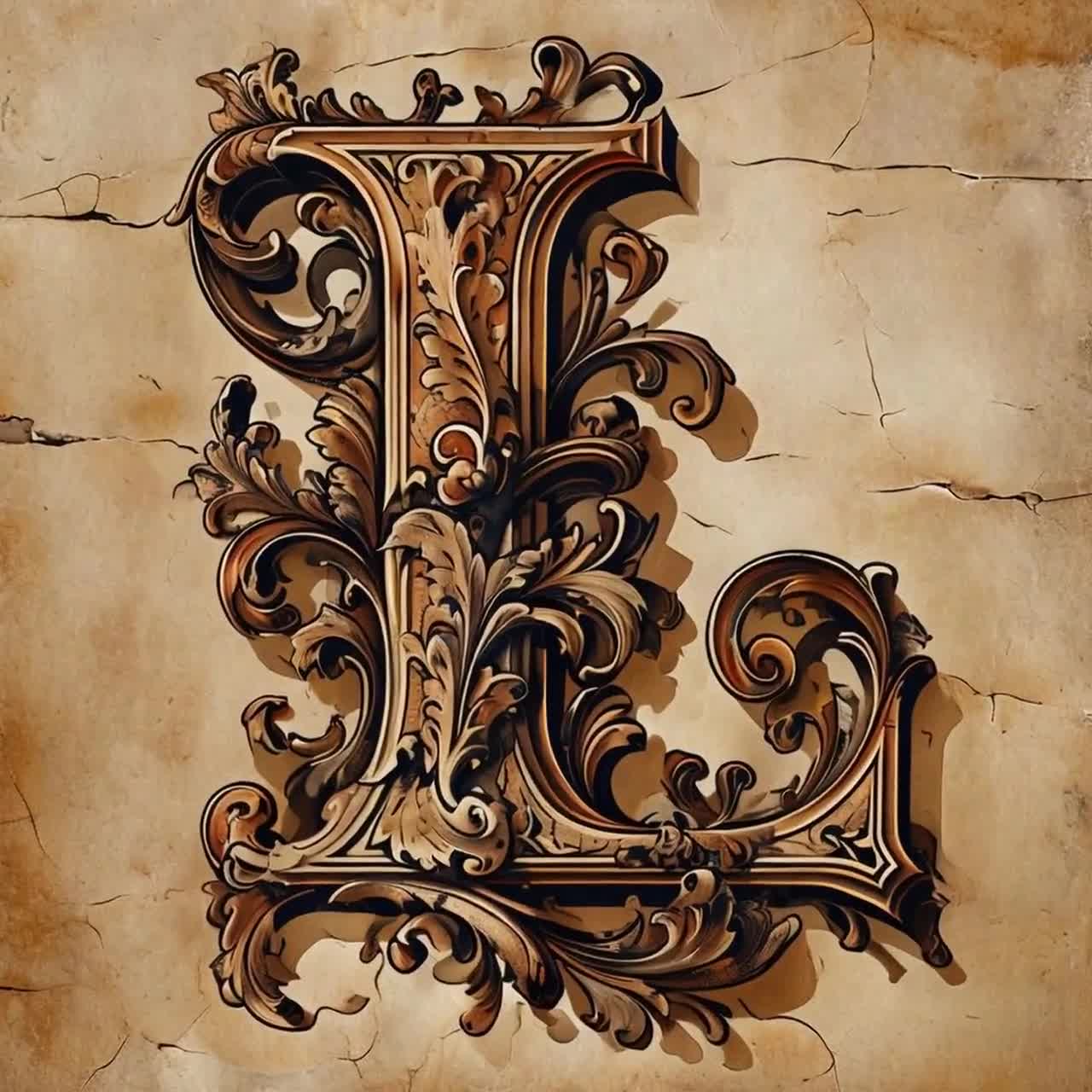 L Ornate Letter L With Floral Scrollwork - Vintage Wood Carving